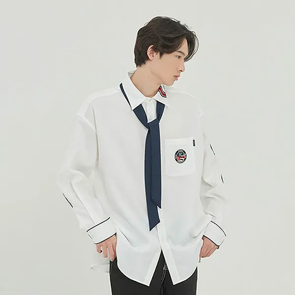 Áo Sơ Mi Romantic Crown Piping Tie Shirt Màu Trắng Size S - Thời trang - Vua Hàng Hiệu
