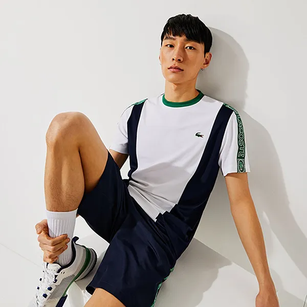 Bộ Quần Áo Cộc Tay Nam Lacoste Men's Sport Branded Bands TH0855 / GH0875 Màu Trắng/Navy Size 3