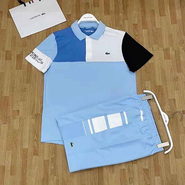 Bộ Quần Áo Cộc Tay Nam Lacoste Men's Sport Colorblock Piqué Màu Xanh Da Trời Size 4