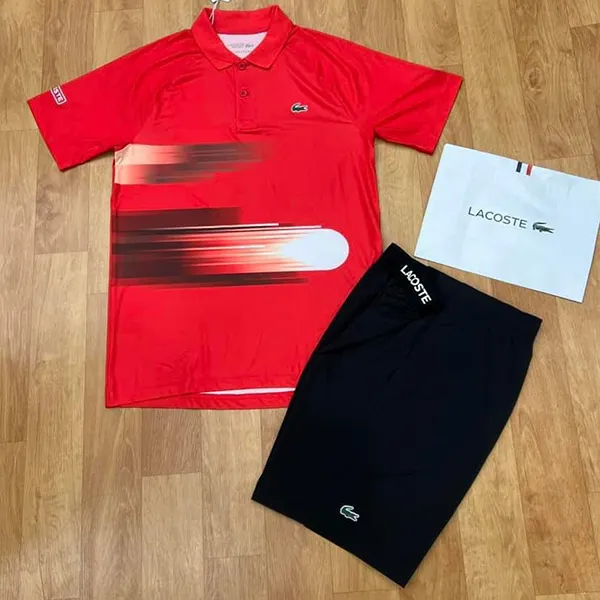 Bộ Quần Áo Cộc Tay Nam Lacoste Novak Djokovic Sport Tennis Shorts Màu Đỏ Đen Size 3