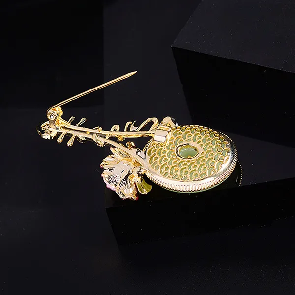 Cài Áo Nữ Meri Đàn Tỳ Bà Và Hoa Hải Đường BR669 Màu Xanh Hồng