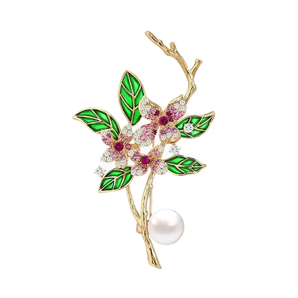 Cài Áo Nữ Meri Nhành Hoa Ngọc Trai BR629 Màu Vàng