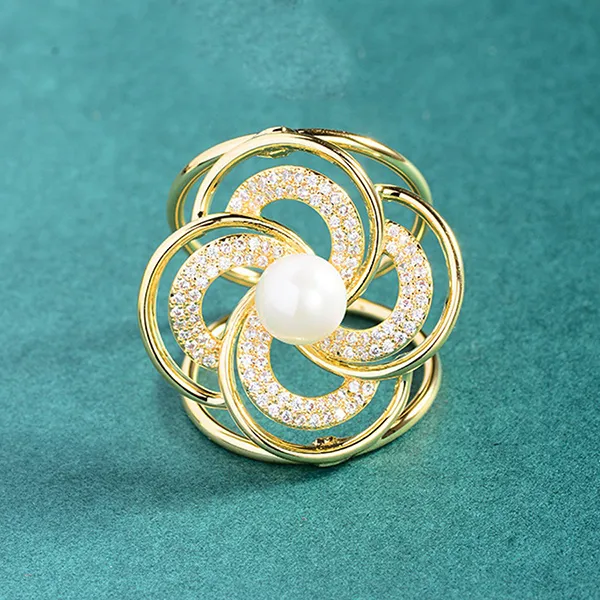 Cài Khăn Nữ Meri Vòng Hoa Sang Trọng BR694 Màu Vàng Gold
