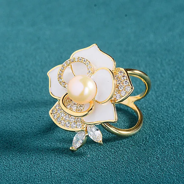 Cài Khăn Nữ Meri Hoa Hồng Đính Ngọc Trai BR697 Màu Vàng Gold