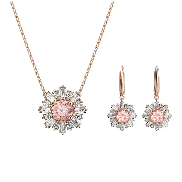 Combo Dây Chuyền + Khuyên Tai Nữ Swarovski Sunshine Rose Gold-Tone Plated 5642965/5642961 Màu Vàng Hồng