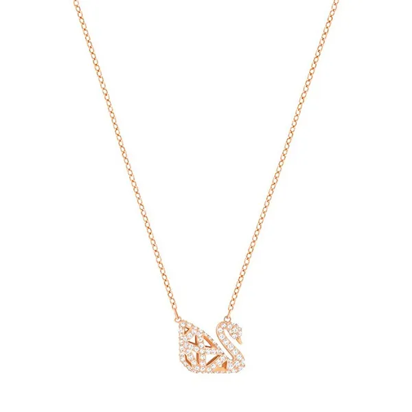 Combo Dây Chuyền Và Khuyên Tai Nữ Swarovski Facet Swan 5281275 5358058 Màu Vàng Hồng