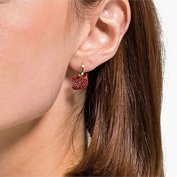 Combo Dây Chuyền Và Khuyên Tai Swarovski Iconic Swan Pendant Earringsswan, Red, Gold-Tone Plated Màu Đỏ Vàng