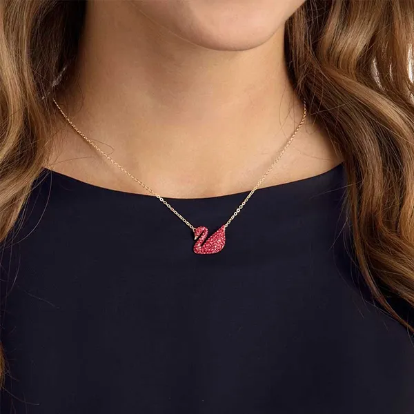Combo Dây Chuyền Và Khuyên Tai Swarovski Iconic Swan Pendant Earringsswan, Red, Gold-Tone Plated Màu Đỏ Vàng