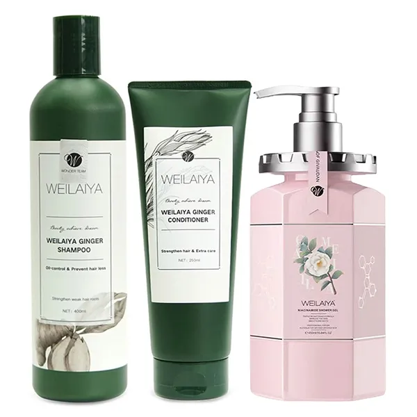 Combo Sữa Tắm + Dầu Gội + Dầu Xả Gừng Kích Thích Mọc Tóc Weilaiya (450ml + 400ml + 250ml)