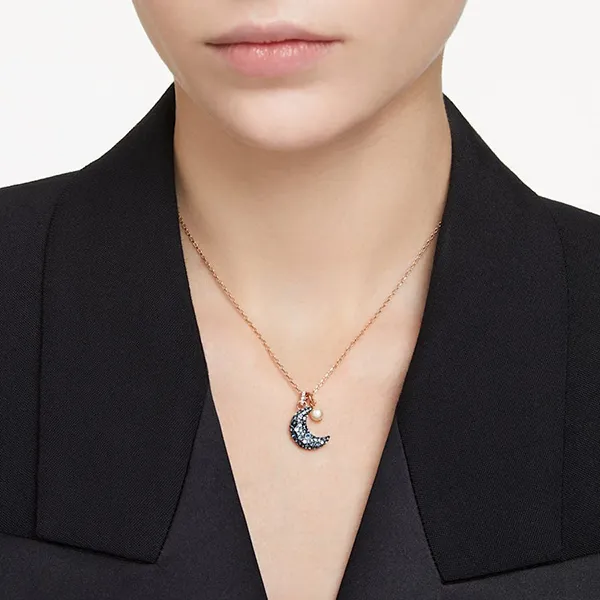 Dây Chuyền Nữ Swarovski Luna Pendant Moon, Multicolored, Rose Gold-Tone Plated 5671585 Màu Xanh Blue - Trang sức - Vua Hàng Hiệu