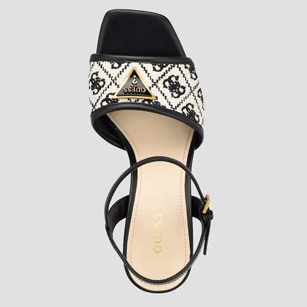 Dép Cao Gót Nữ Guess Glaven Open Toe Block Heels Màu Đen Trắng Size 7.5