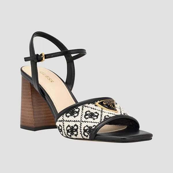 Dép Cao Gót Nữ Guess Glaven Open Toe Block Heels Màu Đen Trắng Size 7.5