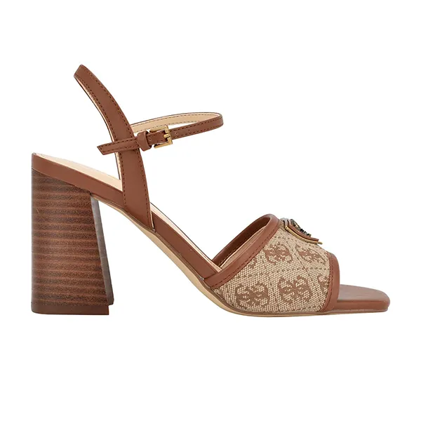 Dép Cao Gót Nữ Guess Glaven Open Toe Block Heels Màu Nâu Size 8
