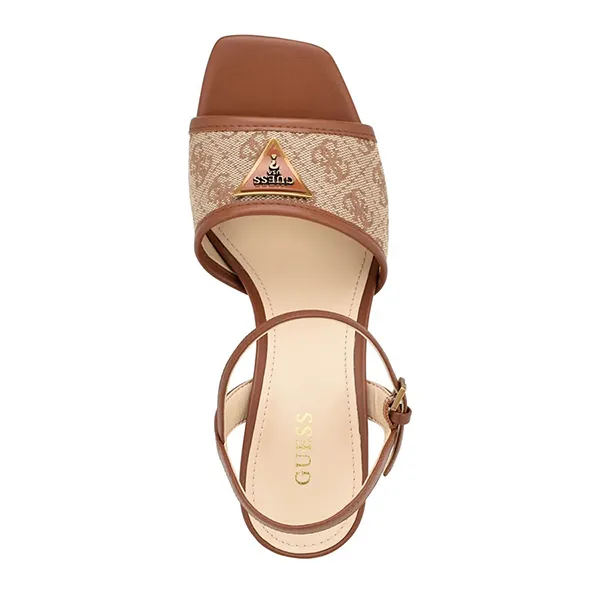 Dép Cao Gót Nữ Guess Glaven Open Toe Block Heels Màu Nâu Size 8
