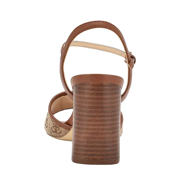 Dép Cao Gót Nữ Guess Glaven Open Toe Block Heels Màu Nâu Size 8