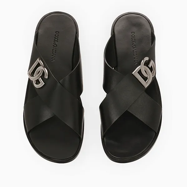 Dép Nam Dolce & Gabbana D&G Calfskin Sandals A80440AO60280999 Màu Đen Size 6