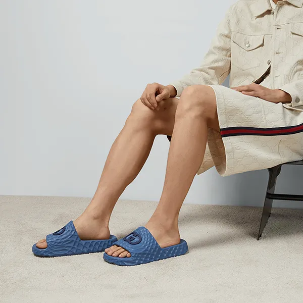 Dép Nam Gucci Men's Interlocking G Slide Sandal 770801 J8710 Màu Xanh Blue Size 39 - 1