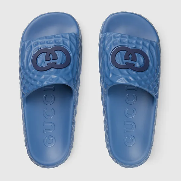 Dép Nam Gucci Men's Interlocking G Slide Sandal 770801 J8710 Màu Xanh Blue Size 39 - 3