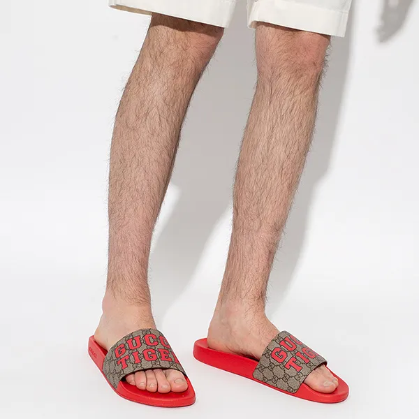 Dép Nam Gucci Tiger Slide Sandal 687612-UTH00-9749 Màu Đỏ/Be Size 41