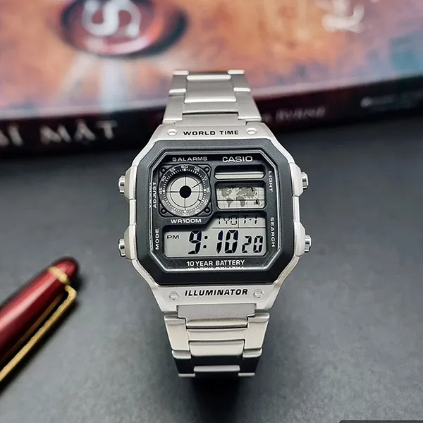 Đồng Hồ Nam Casio World Time AE-1200WHD-1AVDF Màu Bạc Đen - Đồng hồ - Vua Hàng Hiệu