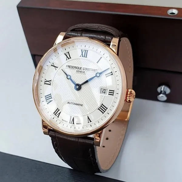 Đồng Hồ Nam Frederique Constant Slimline Solid Gold 18K FC-316MC5B9 Màu Nâu Trắng