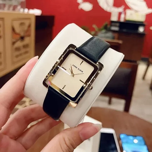 Đồng Hồ Nữ Anne Klein AK/2706CHBK Leather Strap Watch Màu Đen