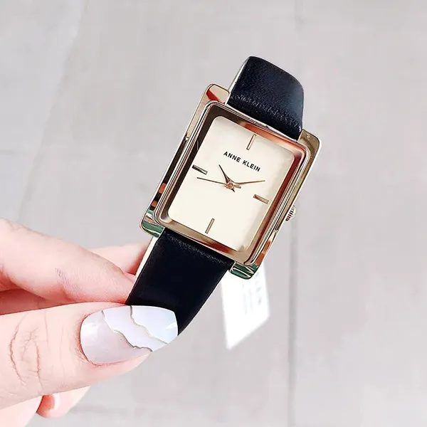 Đồng Hồ Nữ Anne Klein AK/2706CHBK Leather Strap Watch Màu Đen