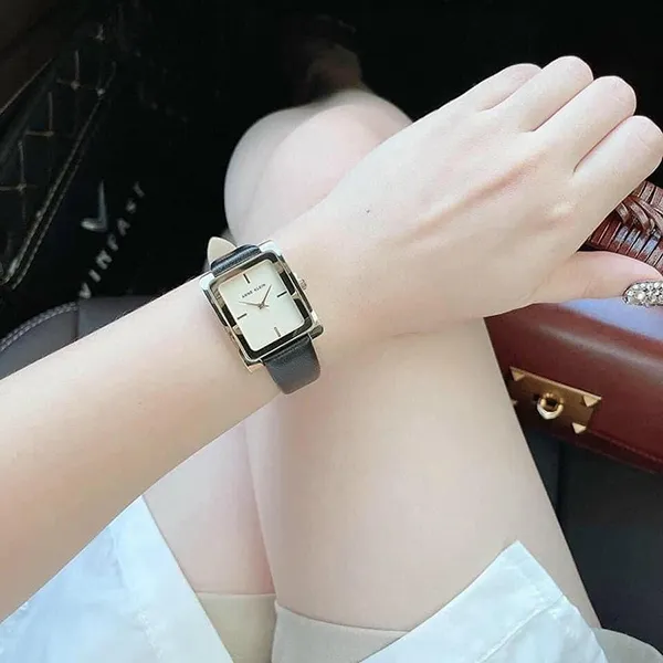 Đồng Hồ Nữ Anne Klein AK/2706CHBK Leather Strap Watch Màu Đen