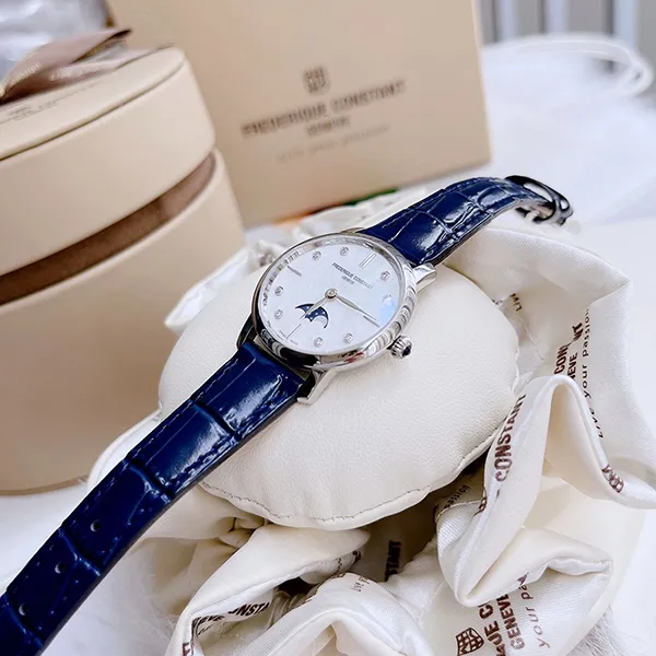 Đồng Hồ Nữ Frederique Constant Slimline Moonphase FC-206MPWD1S6 Màu Xanh Trắng