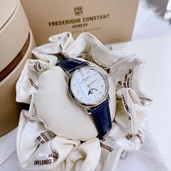 Đồng Hồ Nữ Frederique Constant Slimline Moonphase FC-206MPWD1S6 Màu Xanh Trắng
