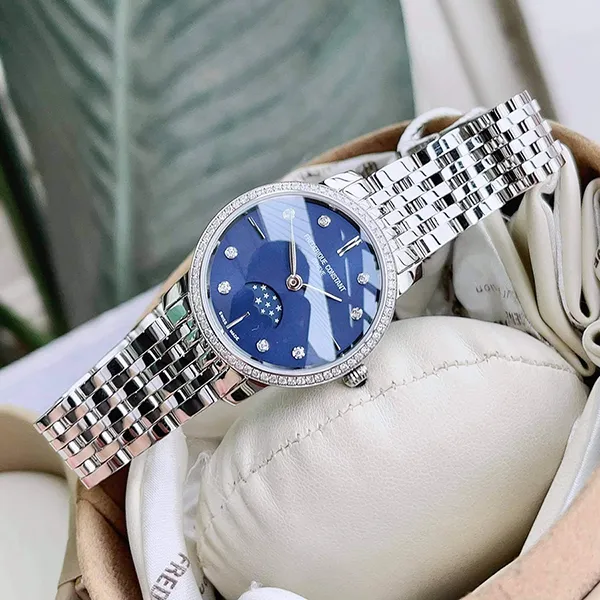 Đồng Hồ Nữ Frederique Constant Slimline Moonphase FC-206ND1SD26B Màu Bạc Xanh
