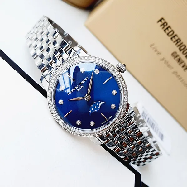Đồng Hồ Nữ Frederique Constant Slimline Moonphase FC-206ND1SD26B Màu Bạc Xanh