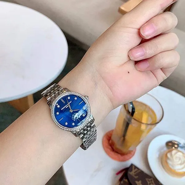 Đồng Hồ Nữ Frederique Constant Slimline Moonphase FC-206ND1SD26B Màu Bạc Xanh