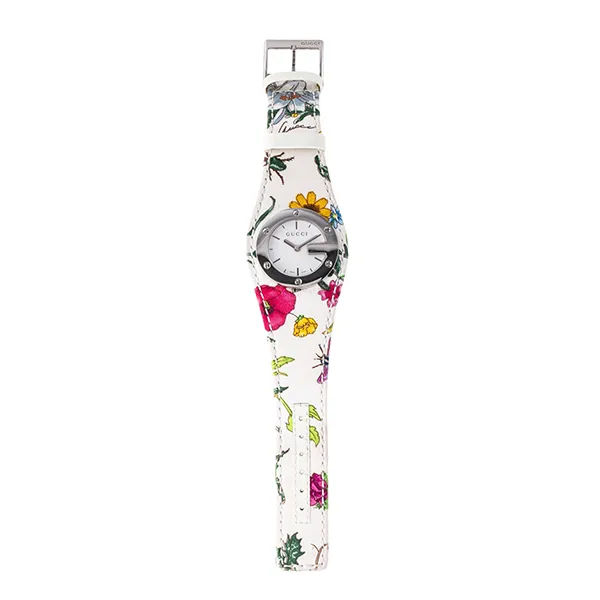 Đồng Hồ Nữ Gucci Bandeau Flora Flower Watch 104/YA104511 Màu Trắng Họa Tiết Hoa (Kèm Dây Da Đỏ) - 1