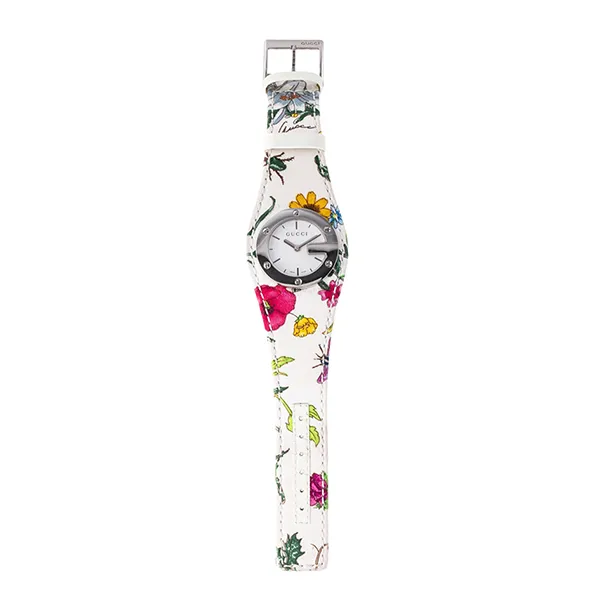 Đồng Hồ Nữ Gucci Bandeau Flora Flower Watch 104/YA104511 Màu Trắng Họa Tiết Hoa (Kèm Dây Da Đỏ) - Đồng hồ - Vua Hàng Hiệu