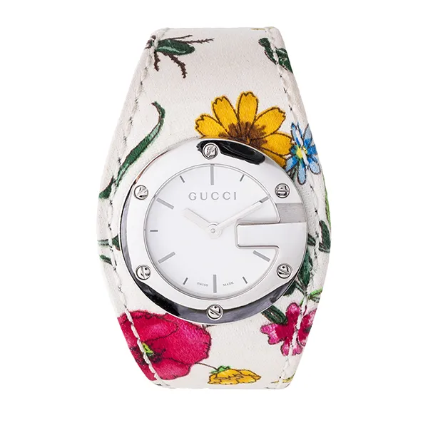 Đồng Hồ Nữ Gucci Bandeau Flora Flower Watch 104/YA104511 Màu Trắng Họa Tiết Hoa (Kèm Dây Da Đỏ) - 4