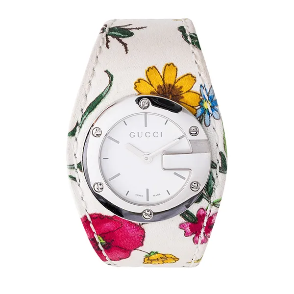 Đồng Hồ Nữ Gucci Bandeau Flora Flower Watch 104/YA104511 Màu Trắng Họa Tiết Hoa (Kèm Dây Da Đỏ) - Đồng hồ - Vua Hàng Hiệu