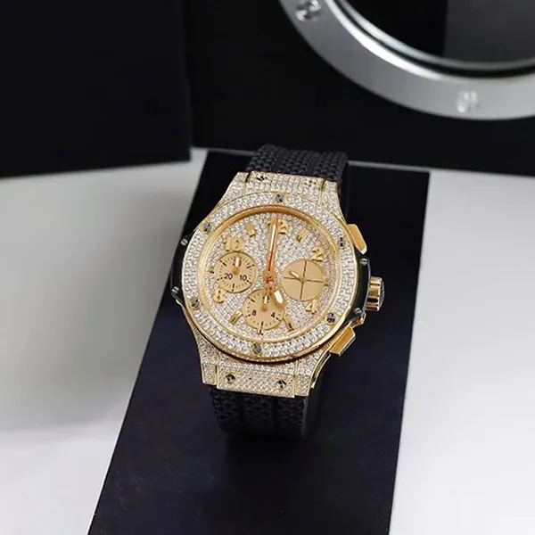 Đồng Hồ Nữ Hublot Bigbang Chronograph 41mm Gold Full Diamond 341.PX.9010.RX.1704 Màu Vàng Đen