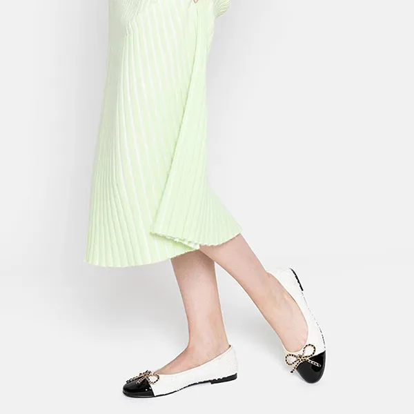 Giày Bệt Nữ Pazzion Daisy Tweed Toe Cap Bow Flats 166-13BEG034 Màu Đen Trắng Size 39 - Giày - Vua Hàng Hiệu