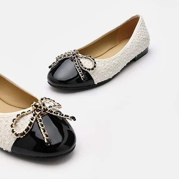 Giày Bệt Nữ Pazzion Daisy Tweed Toe Cap Bow Flats 166-13BEG034 Màu Đen Trắng Size 39 - Giày - Vua Hàng Hiệu