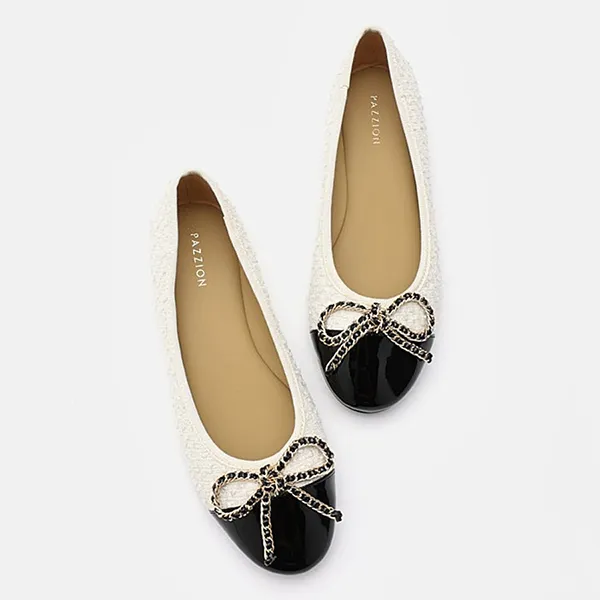 Giày Bệt Nữ Pazzion Daisy Tweed Toe Cap Bow Flats 166-13BEG034 Màu Đen Trắng Size 39 - Giày - Vua Hàng Hiệu