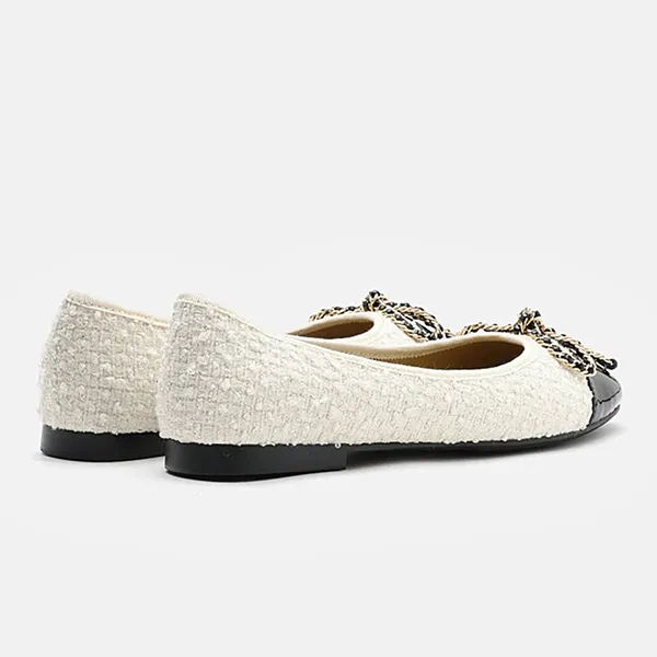 Giày Bệt Nữ Pazzion Daisy Tweed Toe Cap Bow Flats 166-13BEG034 Màu Đen Trắng Size 39 - Giày - Vua Hàng Hiệu