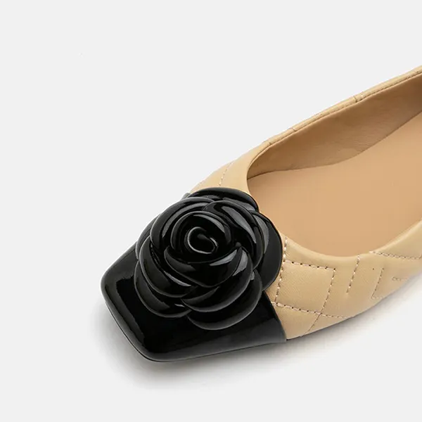 Giày Bệt Nữ Pazzion Floret Patent Toe Cap Quilted Flats C228-1ALM034 Màu Đen Be - 4