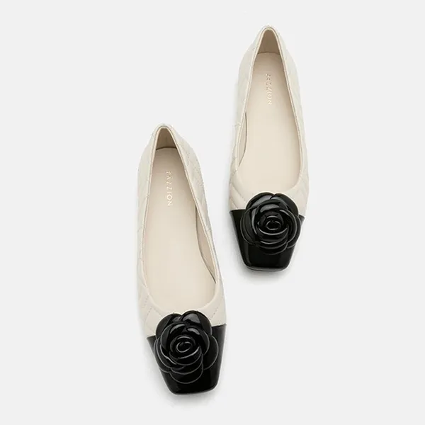 Giày Bệt Nữ Pazzion Floret Patent Toe Cap Quilted Flats C228-1BEG034 Màu Đen Trắng - 4