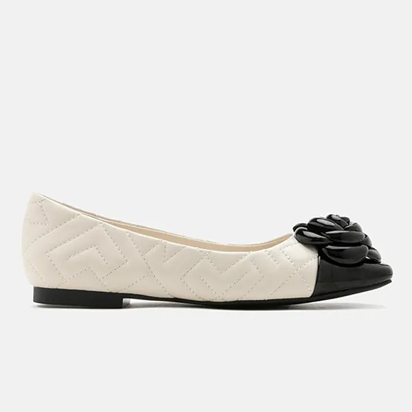 Giày Bệt Nữ Pazzion Floret Patent Toe Cap Quilted Flats C228-1BEG034 Màu Đen Trắng