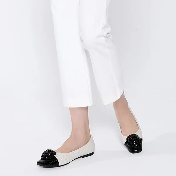 Giày Bệt Nữ Pazzion Floret Patent Toe Cap Quilted Flats C228-1BEG034 Màu Đen Trắng - 1