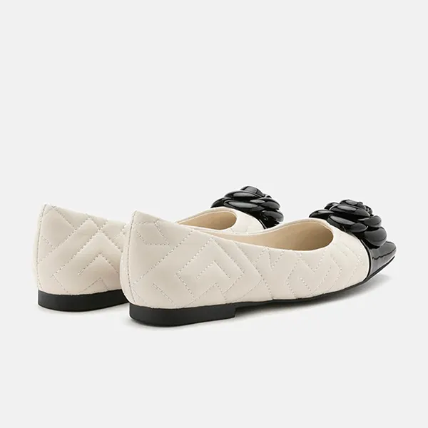 Giày Bệt Nữ Pazzion Floret Patent Toe Cap Quilted Flats C228-1BEG034 Màu Đen Trắng - 5