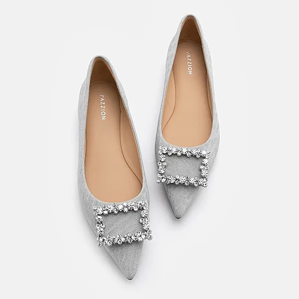 Giày Bệt Nữ Pazzion Tillie Crystal Embellished Buckle Glitter Flats 626-13ASIL034 Màu Xám - Giày - Vua Hàng Hiệu