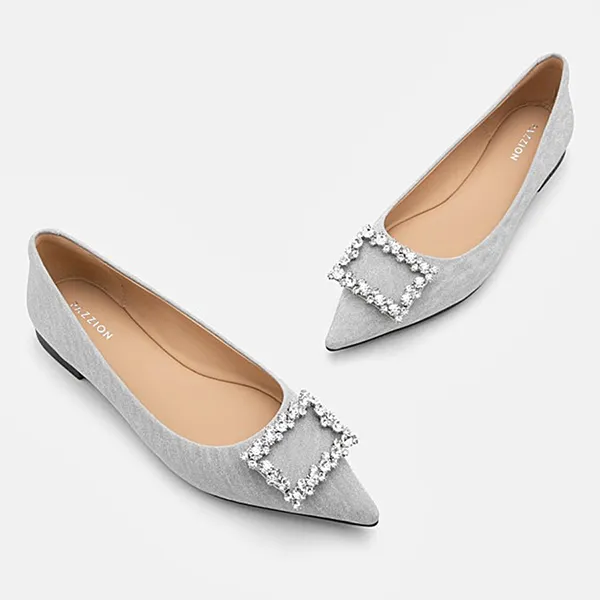 Giày Bệt Nữ Pazzion Tillie Crystal Embellished Buckle Glitter Flats 626-13ASIL034 Màu Xám - 4