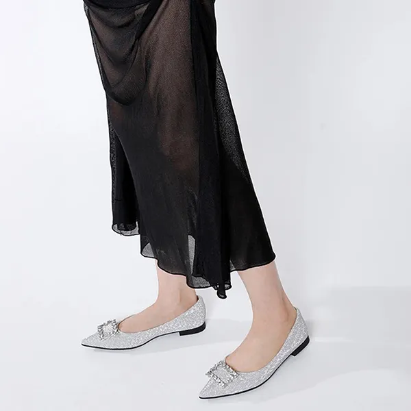 Giày Bệt Nữ Pazzion Tillie Crystal Embellished Buckle Glitter Flats 626-13ASIL034 Màu Xám - Giày - Vua Hàng Hiệu